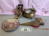 Vintage brass tone items and Wilcox silver plate