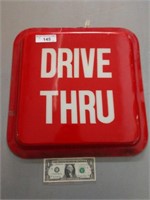 Vintage plastic drive-thru sign measures 17 in by