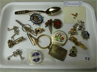 TRAY: CURLING, LEGION AND OTHER PINS AND TIE