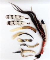 Feathers, Bone Knives, & Bone Fork