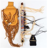 Peace Pipe, Leather Pouch, & Hook