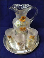 4PC ANTIQUE HAND PAINTED WATER SET