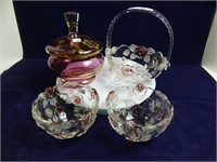 4PC RUBY AND CLEAR GLASS