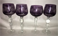 Group Of 4 Amethyst Cut To Clear Wine Glasses
