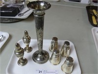 TRAY: STERLING SHAKERS AND VASE
