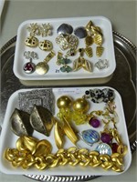 2 TRAYS: COSTUME CLIP-ON EARRINGS AND OTHERS, ETC