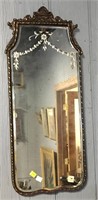 Floral Incised Bevel Glass Mirror In Gilt Frame