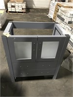 Gray Vanity Cabinet With Glass Doors