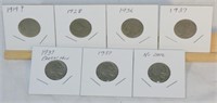 7 Buffalo Indian Head Nickels 1919-1937