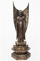 Asian Buddha, Carved & Painted Wood, Vitarka Mudra