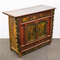 Tibetan Carved & Painted Cabinet, Antique