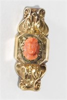 Antique Coral Cameo & 10K Gold Brooch