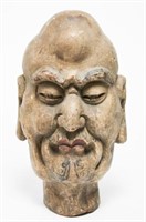 Japanese Polychrome Wood Bust, with Glass Eyes