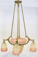 Muller Freres Chandelier, French Art Nouveau 5-Arm