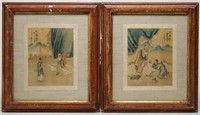Antique Chinese Watercolors on Silk, Pair