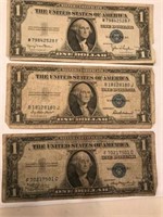 3 Older Silver Certificates 1$ Notes