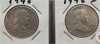(2)Franklin Silver Half Dollars. Dates: 1948,