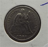1891 Silver Seated Dime.