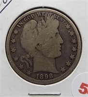 1898 Barber Silver Half Dollar.