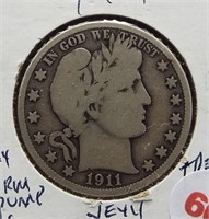 1911 Barber Silver Half Dollar.