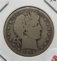 1892-O Barber Silver Half Dollar.