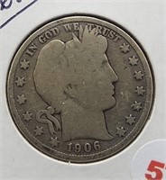 1906-D Barber Silver Half Dollar.