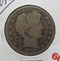 1909-O Barber Silver Half Dollar.