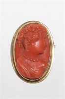Antique Coral Cameo Pendant/Pin, in 14K Gold Mount