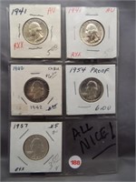 (5) Washington Silver Quarters. Dates: 2-1941,