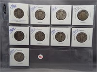 (9) Standing Liberty Silver Quarters. Dates: