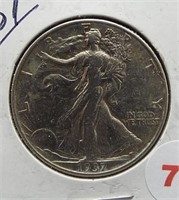 1937 Walking Liberty Silver Half Dollar.