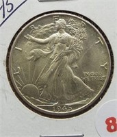 1945 Walking Liberty Silver Half Dollar.