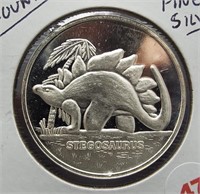 Stegosaurus One Ounce Fine Silver Round.