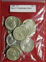 Bag of 17 Washington Silver coins