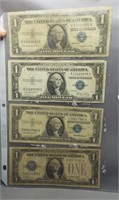 (4) $1 Silver Certificates. Dates: 1928A, 1935E,
