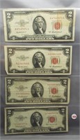 (4) $2 Red Seal Notes. Dates: 3-1953A, 1953C.