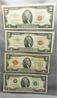 (4) $2 Red & Green Seal Notes. Dates: 1928G,