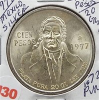 1977 Silver Mexican Cien Pesos 20 Grams of .720