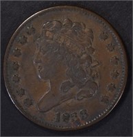 1833 HALF CENT, XF