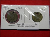 1828, 1843 coins with holes