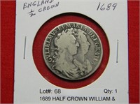 1689 HALF CROWN WILLIAM & MARY BRITISH SILVER