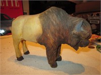 6" Long Carved Wood Buffalo - Signed