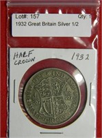 1932 Great Britain Silver 1/2 Crown Coin