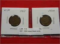 1907, 1908 Indian Head cents