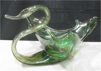 Vintage Art Glass Swan Bowl - 13" Long