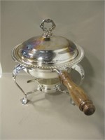 Vtg Silver Plated Chafing Dish w/ Wood Handle