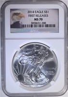 2014 AMERICAN SILVER EAGLE, NGC MS-70