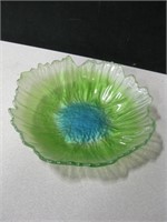 Vintage Green & Blue Frosted Glass Plate