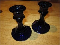 4" Cobalt Blue Glass Candlestick Holders