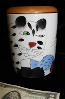 Painted Cats on Jar with Wood lid (Marked JM)